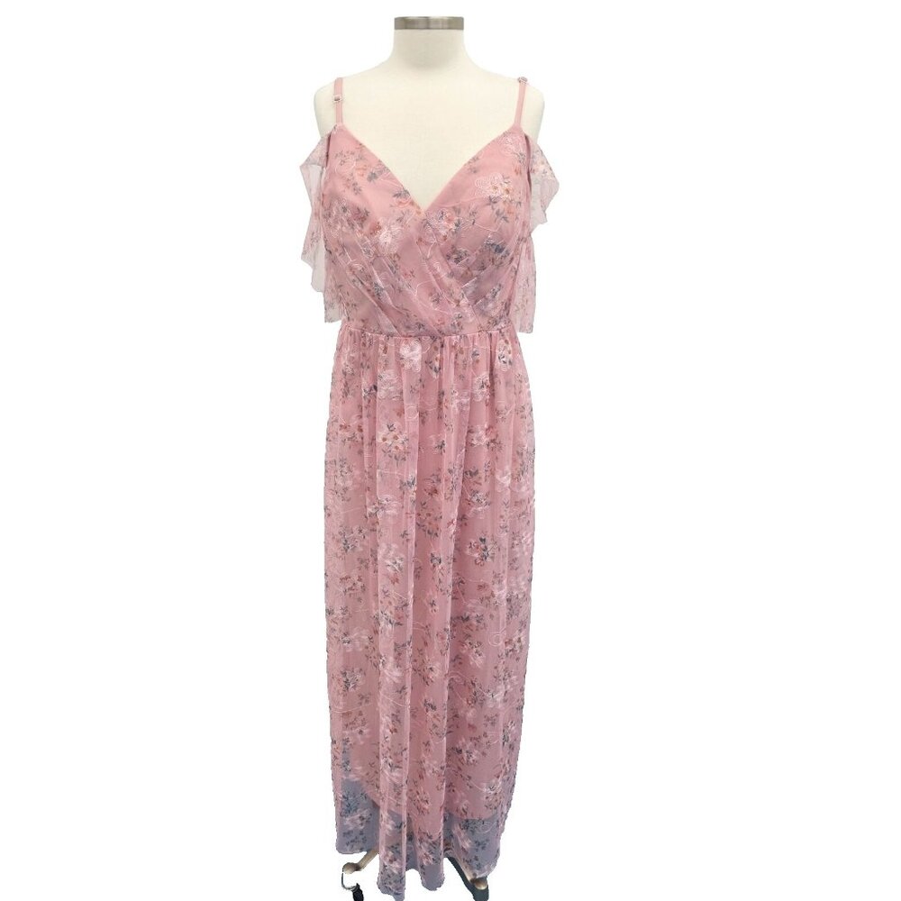 Pink Floral Maxi Dress Womens 5XL Tulle Lined Zip Cottagecore Coquette Fairy
